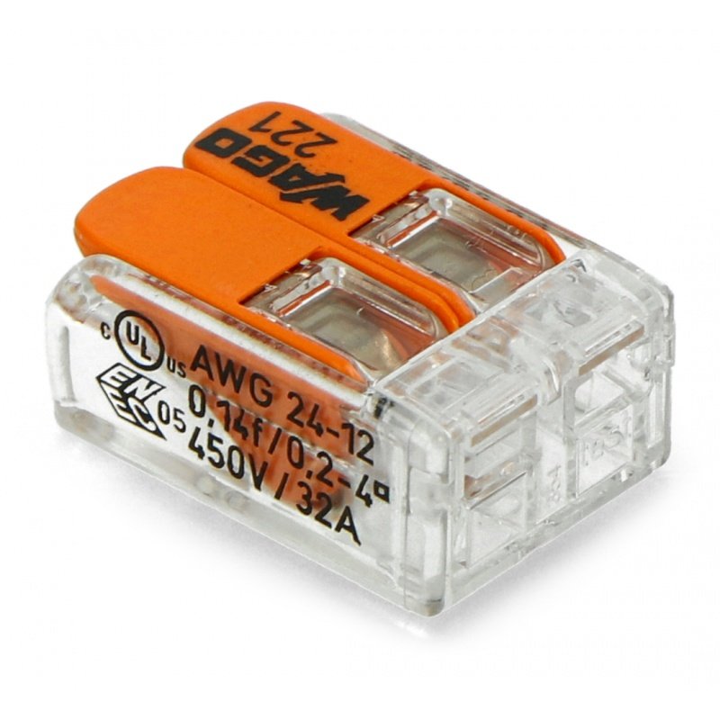 Szybkozłączka 2x0,2-4mm2 transparentna / pomarańczowa 221-412