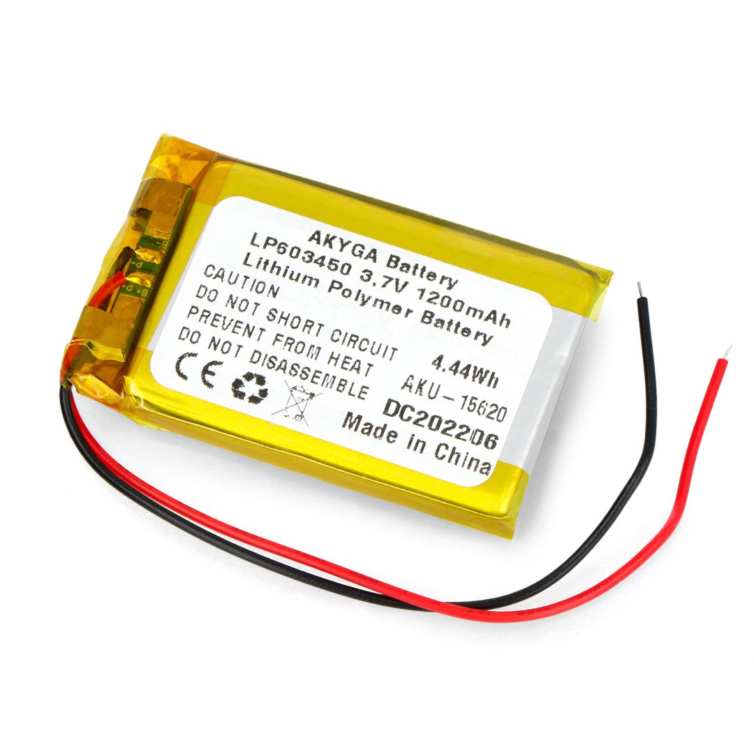 Li-Pol Akyga 1200mAh 1S 3,7V baterie - 100mm - 50x34x6mm kabely