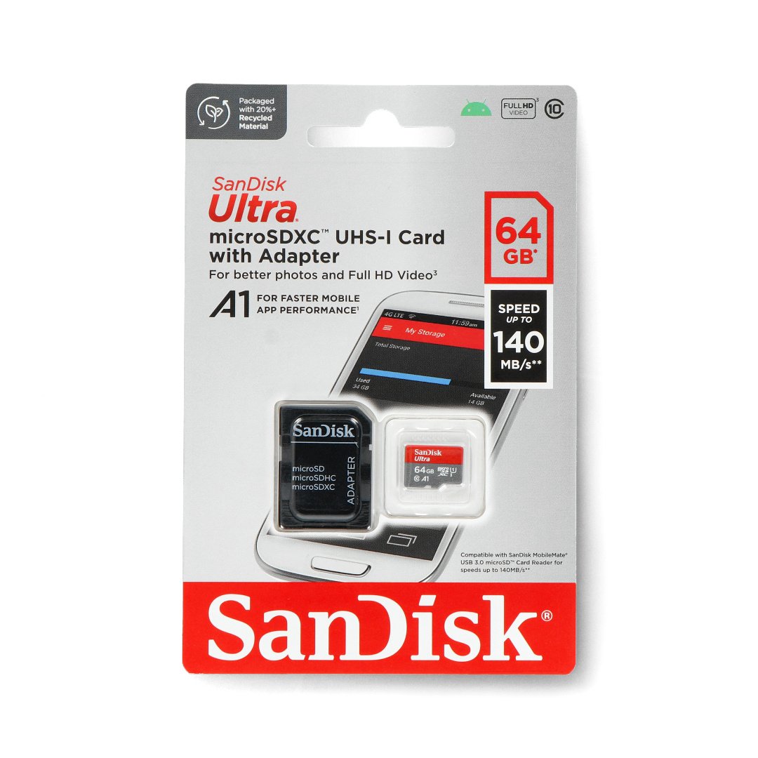 Paměťová karta SanDisk Ultra microSD 64GB 140MB / s UHS-I třída