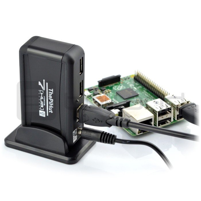 HUB USB 2.0 aktivní 7portový rozbočovač s napájením 5V2A, kompatibilní s Raspberry Pi