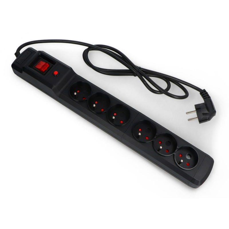 Prodlužovací kabel se zabezpečením Arcon multi M6 černý - 6 zásuvek