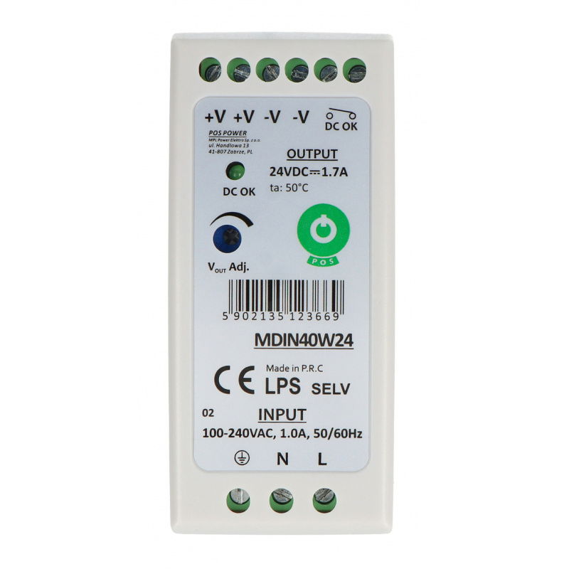 Napájecí zdroj na DIN lištu MDIN40W24 - 24V / 1,7A / 40W