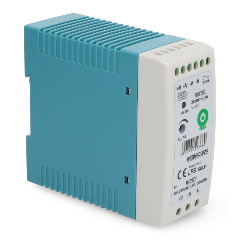 Napájecí zdroj na DIN lištu MDIN40W24 - 24V / 1,7A / 40W