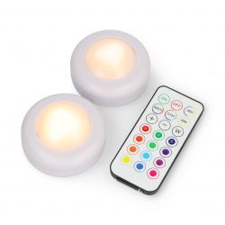 Remote Controlled 16-color RGBW Puck Lights (2pcs) - KC007