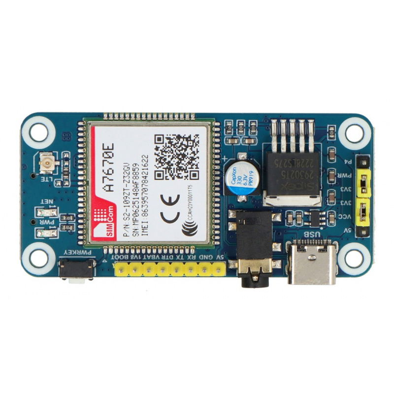 A7670E LTE Cat -1 HAT pro Raspberry Pi, vícepásmová, 2G GSM /