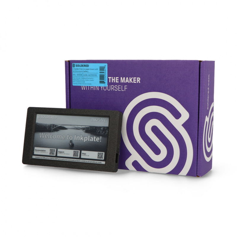 Inkplate 5 Gen2 s pouzdrem a baterií - e-paper display 5,2''