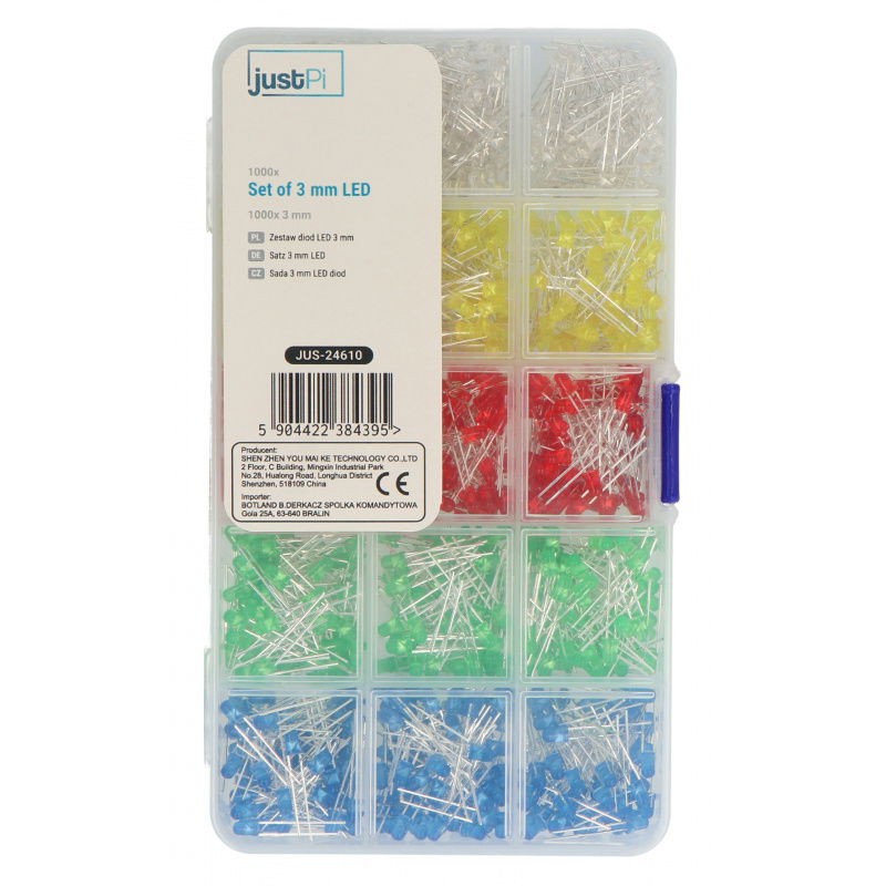 Zestaw diod LED 3mm - 1000szt. + organizer