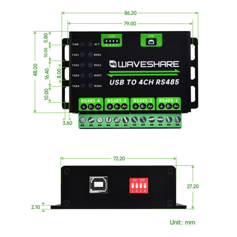 Industrial USB TO 4Ch RS485 Converter (25219)