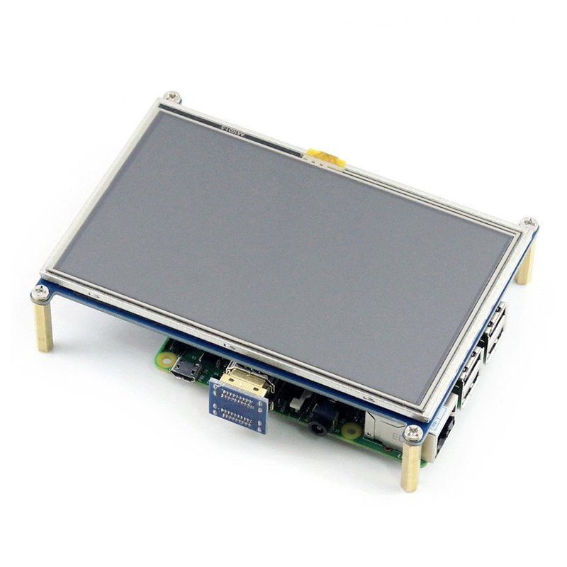 Odporový dotykový displej LCD TFT 5 '' 800x480px HDMI + GPIO pro Raspberry Pi 2 / B + + černobílé pouzdro