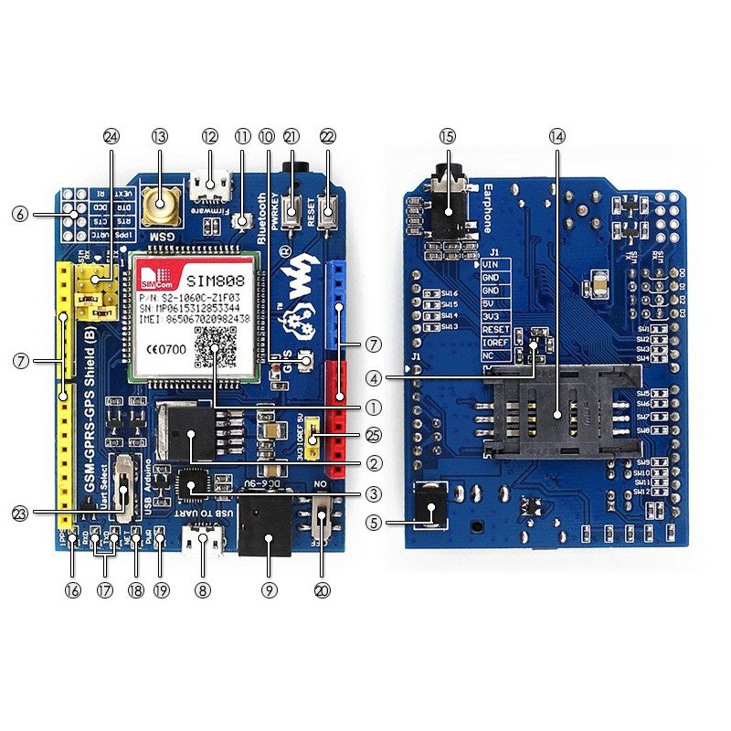 Waveshare GSM / GPRS / GPS SIM808 Shield - štít pro Arduino