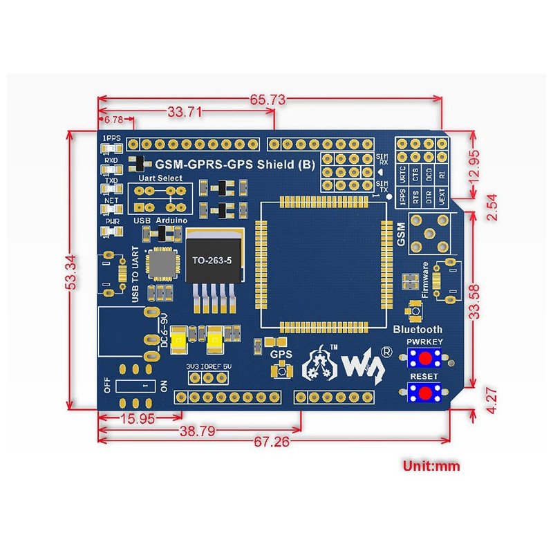 Waveshare GSM / GPRS / GPS SIM808 Shield - štít pro Arduino