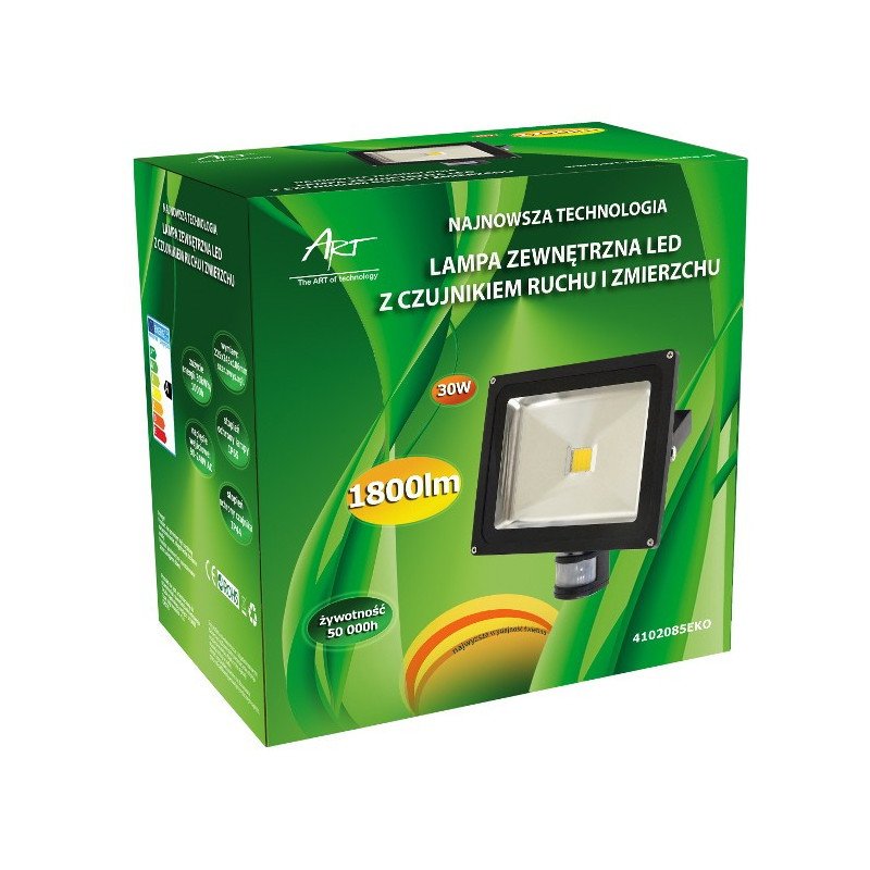 LED venkovní lampa EKO PIR s detektorem pohybu, 30W, 1800lm, IP65, AC80-265V, 4000K - neutrální bílá