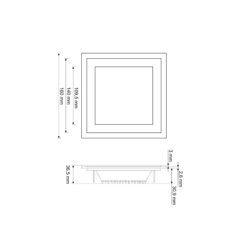 LED ART panel skleněný čtverec 16x16cm, 12W, 800lm, AC80-265V, 3000K - teplá bílá