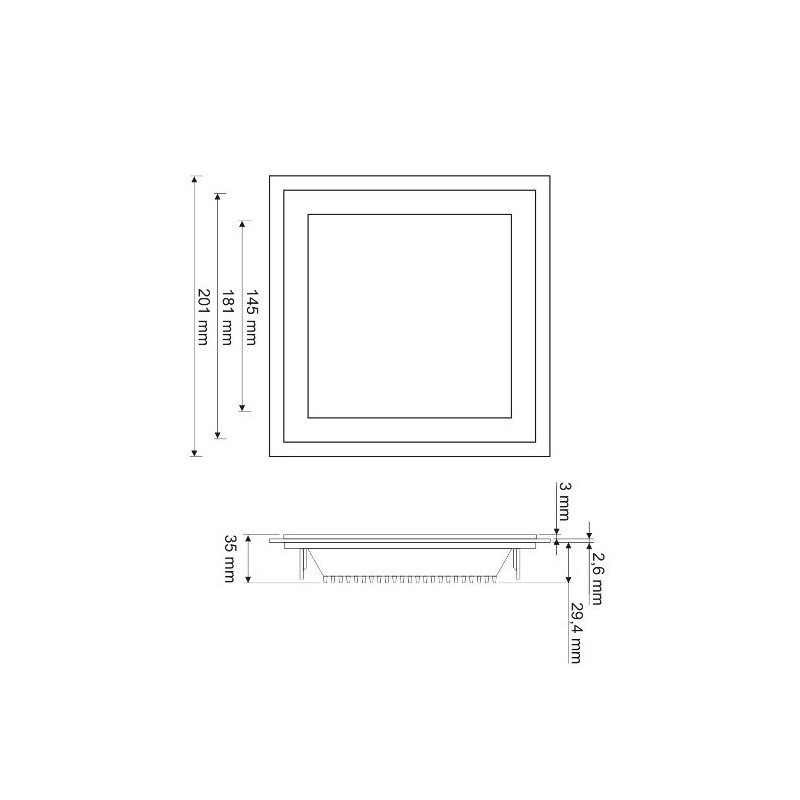 LED ART panel skleněný čtverec 20x20cm, 16W, 1000lm, AC80-265V, 4000K - neutrální bílá