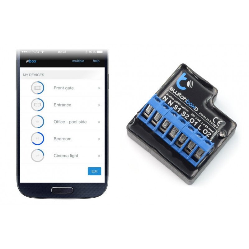 BleBox SwitchBoxD - 2x 230V WiFi relé - aplikace pro Android / iOS