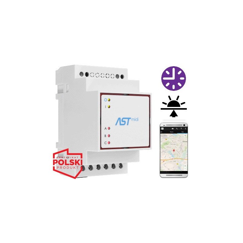 ASTmidi GPS - orloj na DIN lištu s GPS - 3 x výstup 230V / 5A + interní anténa