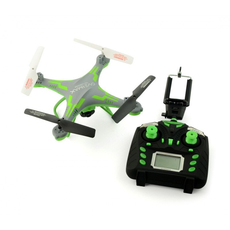 Drone quadrocopter OverMax X-Bee drone 3.1 Plus Wi-Fi 2.4GHz s FPV kamerou šedozelený - 34cm + 2 extra baterie