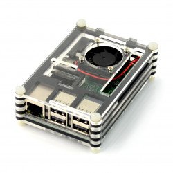 Pouzdro Raspberry Pi Model 3B / 2B - černé a průhledné s ventilátorem