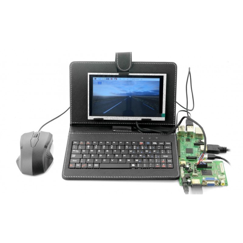 TFT LCD obrazovka 7 '' 1024x600px pro Raspberry Pi 3/2 / B + pouzdro + klávesnice + myš + napájecí zdroj