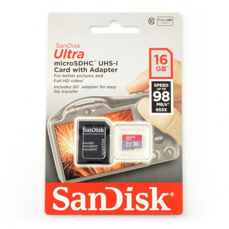 Paměťová karta SanDisk Ultra 653x microSD 16 GB 98 MB / s UHS-I třída 10 s adaptérem