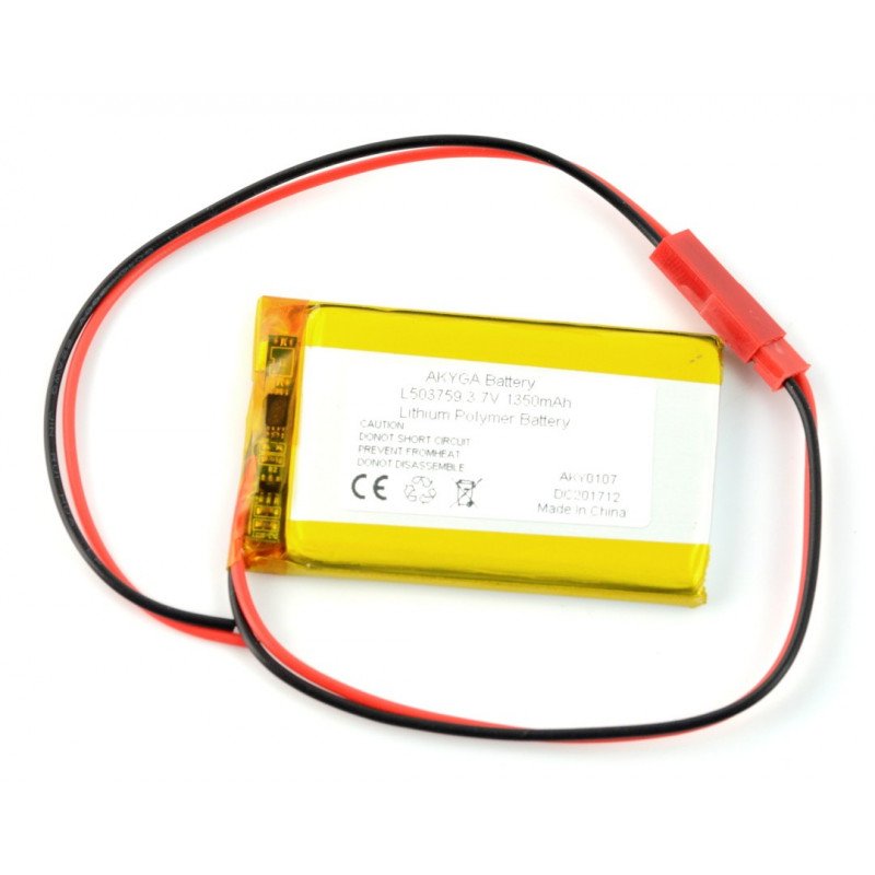 Baterie Akyga 1350mAh 1S 3,7 V Li-Pol - konektor JST-BEC + zásuvka
