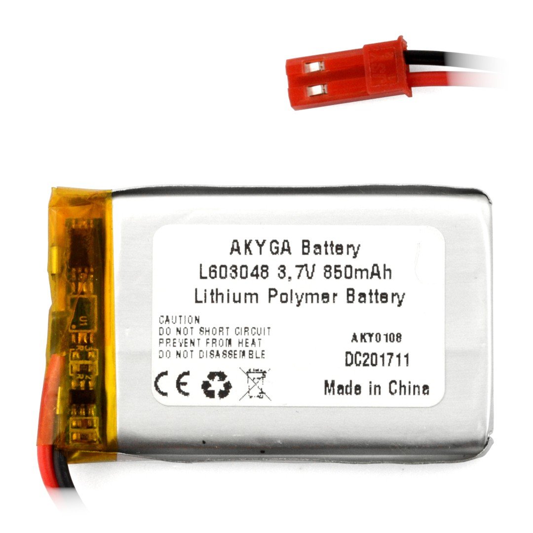 Baterie Akyga 850mAh 1S 3,7 V Li-Pol - konektor JST-BEC + zásuvka