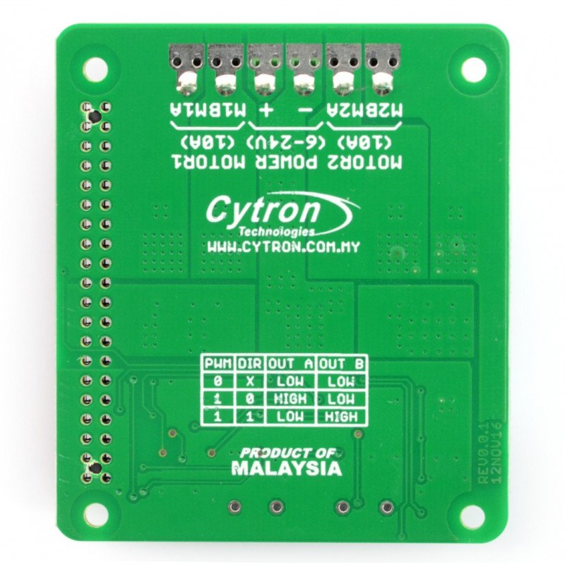 Cytron HAT-MDD10 - dvoukanálový driver pro DC 24V / 10A motory pro Raspberry Pi