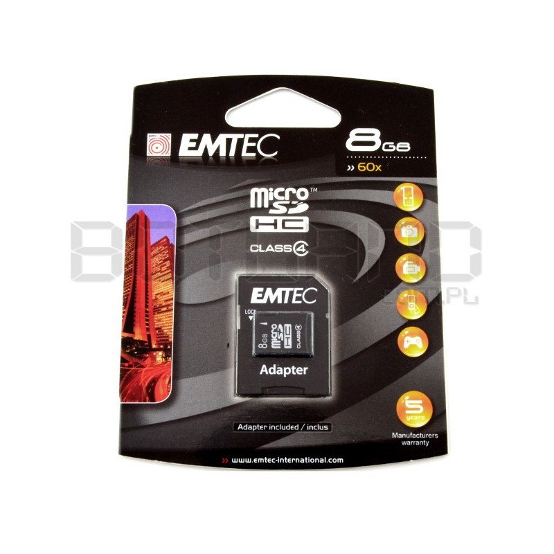 Paměťová karta EMTEC micro SD / SDHC 8 GB třídy 4 s adaptérem