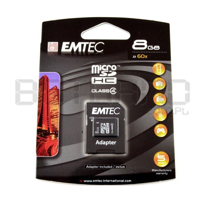 Paměťová karta EMTEC micro SD / SDHC 8 GB třídy 4 s adaptérem