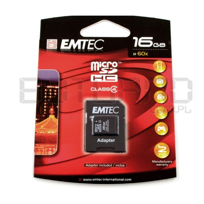 Paměťová karta EMTEC micro SD / SDHC 16 GB třídy 4 s adaptérem