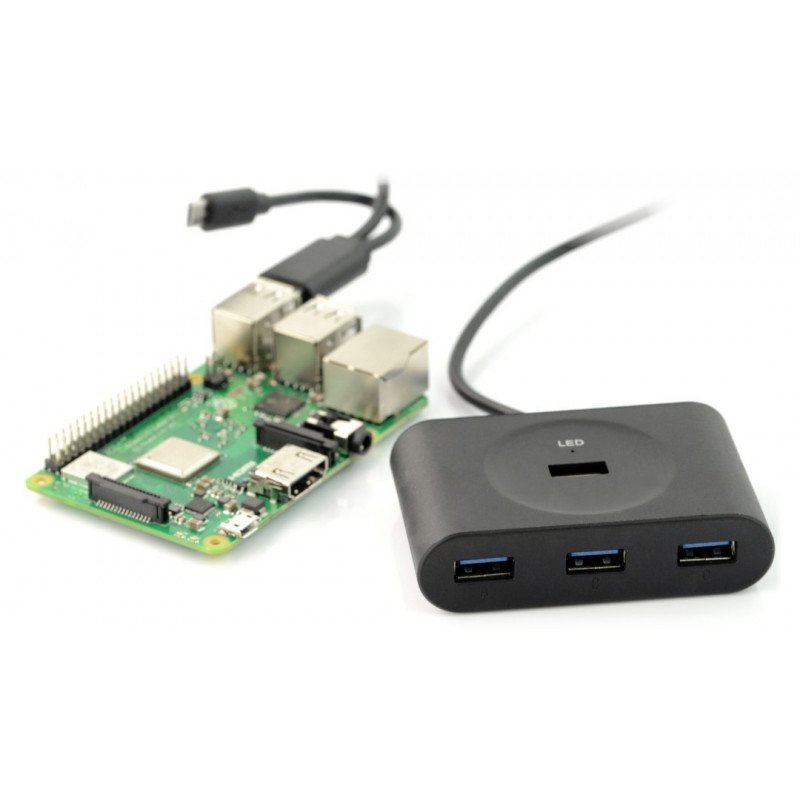 Aktivní 4portový rozbočovač PiHut HUB USB 2.0 určený pro Raspberry Pi