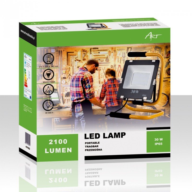 Přenosná lampa LED ART, 30 W, 2100 lm, IP65, AC230V, 4000 K + stojan + kabel 2 m + zástrčka - přírodní bílá
