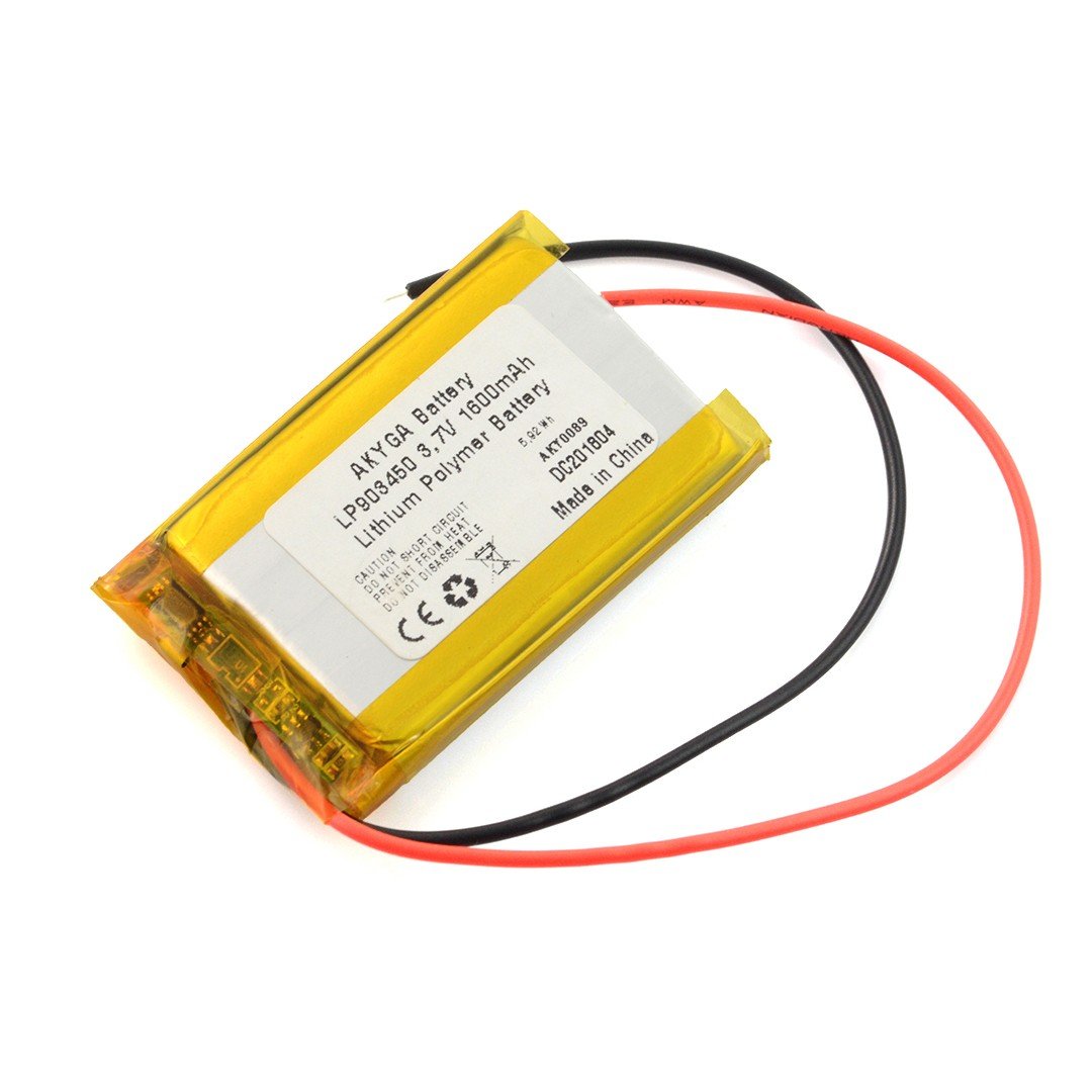 Baterie Akyga 3,7 V 1 S 1600 mAh Li-Pol - 150 mm - kabely 50x34x9mm