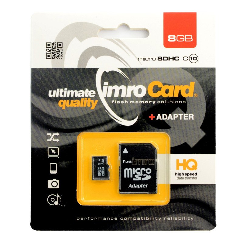 Paměťová karta microSD 8 GB 30 MB / s třídy 10 Imro Ultimate Quality s adaptérem