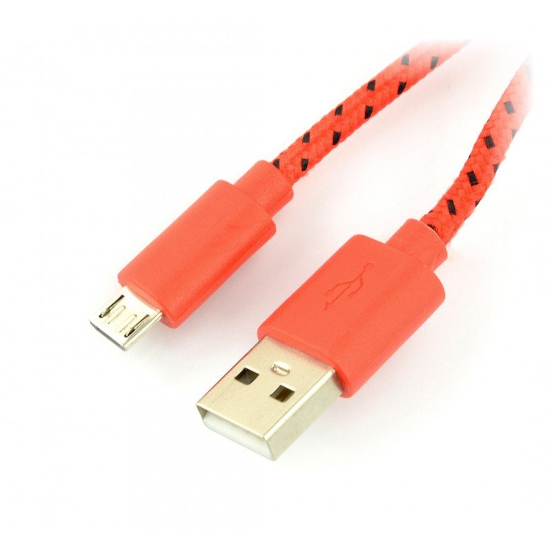 MicroUSB kabel B - A v červeném opletení EB181R - 2m