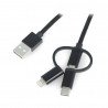 Kabel Lanberg 3v1 USB typu A - microUSB + blesk + USB typu C 2.0 černý PVC - 1,8m - zdjęcie 1