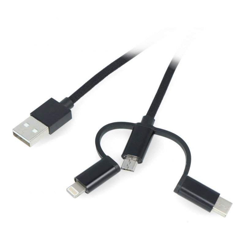 Kabel Lanberg 3v1 USB typu A - microUSB + blesk + USB typu C 2.0 černý PVC - 1,8m