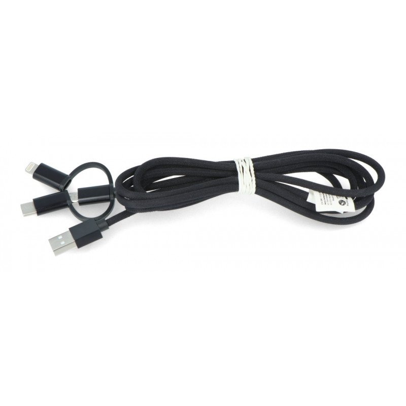 Kabel Lanberg 3v1 USB typu A - microUSB + blesk + USB typu C 2.0 černý PVC - 1,8m