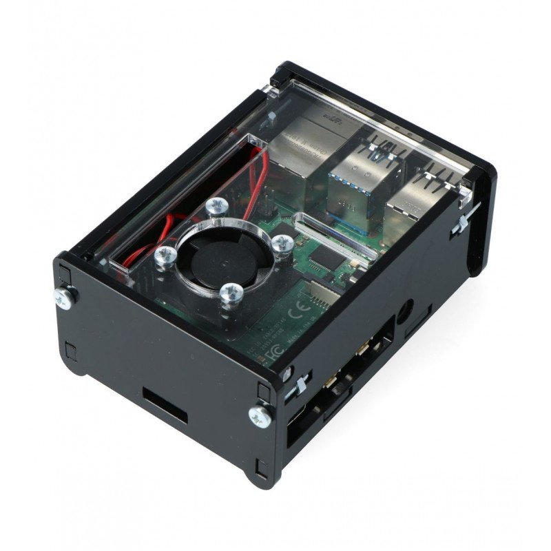 Pouzdro Raspberry Pi Model 4B s ventilátorem - černé