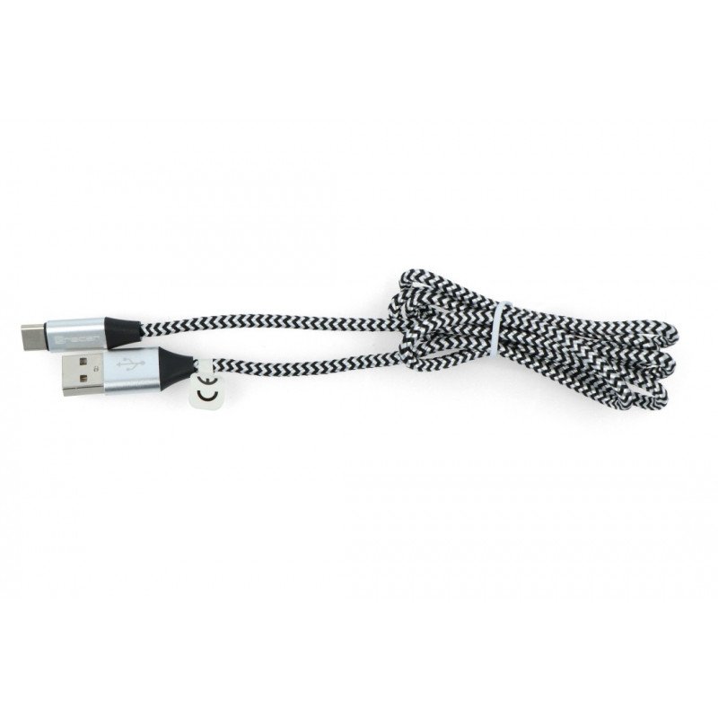 Kabel TRACER USB A - USB C 2.0 černé a stříbrné opletení - 1m