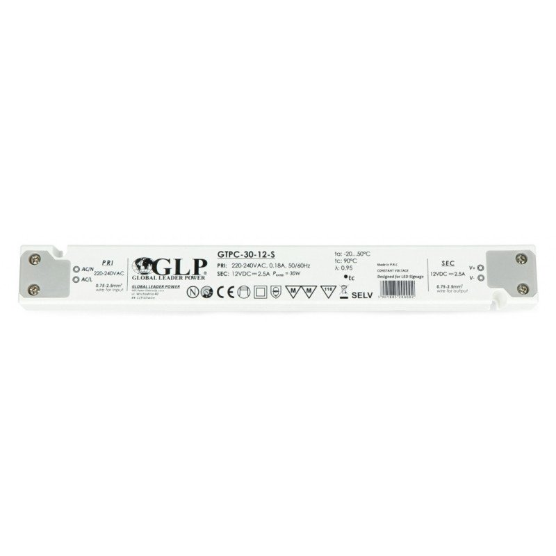Napájecí zdroj pro LED pásky GTPC-30-12-S 12V / 2,5A / 30W