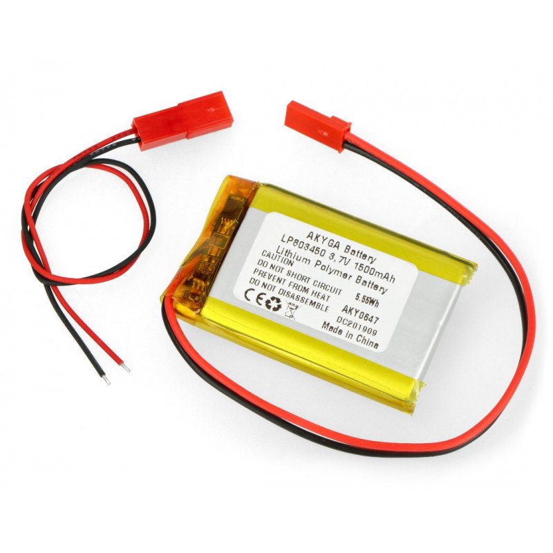 Li-Pol Akyga 3,7 V 1S 1500mAh konektor baterie + 2,54 JST zásuvka - 2 piny - (50x34x8mm)