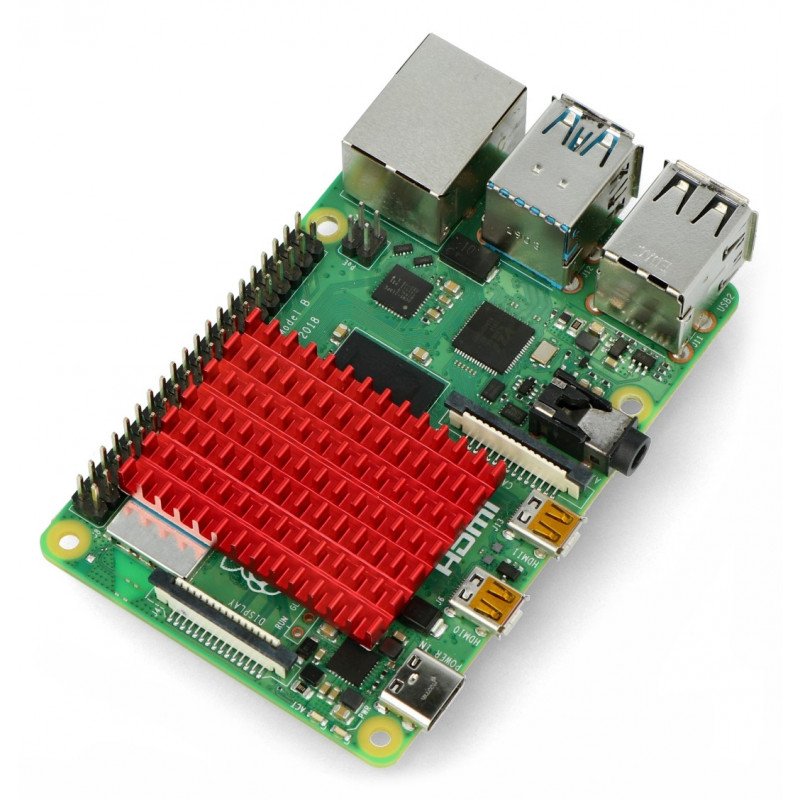 Chladič 40x30x5mm pro Raspberry Pi 4 s tepelně vodivou páskou - červený