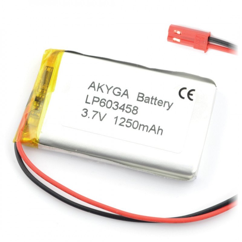 Baterie Akyga 1250mAh 1S 3,7 V Li-Pol - konektor JST-BEC + zásuvka