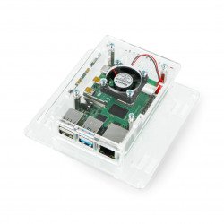 Pouzdro pro Raspberry Pi 4B - akrylové Vesa V2 + ventilátor - průhledné