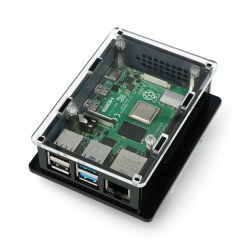 Pouzdro pro Raspberry Pi 4B box V2 na DIN lištu - černé a průhledné