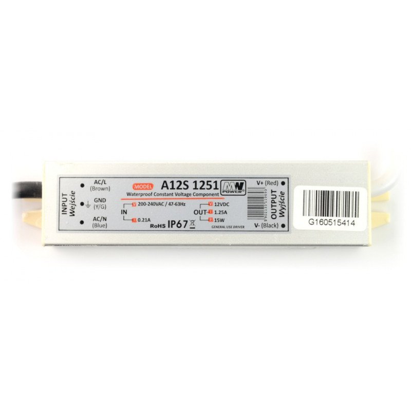 Napájecí zdroj pro LED pásek 12V / 1,25A / 15W