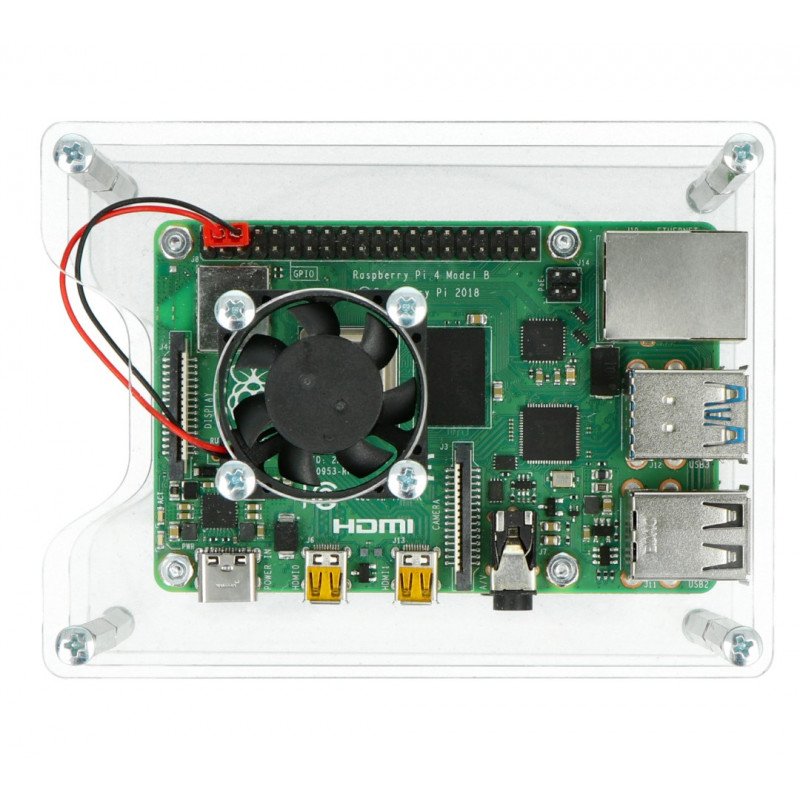 Pouzdro pro dva Raspberry Pi 4B / 3B + / 3B / 2B / Zero - se dvěma ventilátory - otevřený V2 transparentní