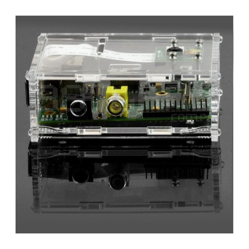 Pouzdro Raspberry Pi Model B s držákem na fotoaparát - průhledné