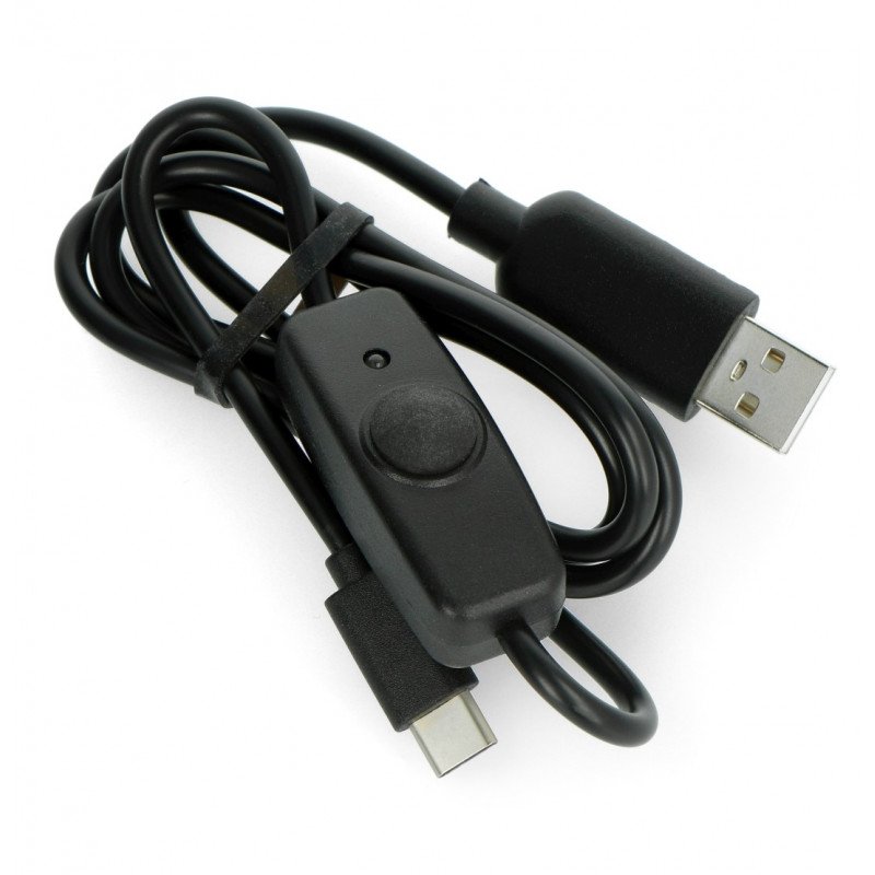Kabel USB A - USB C s vypínačem, černý - 0,9 m